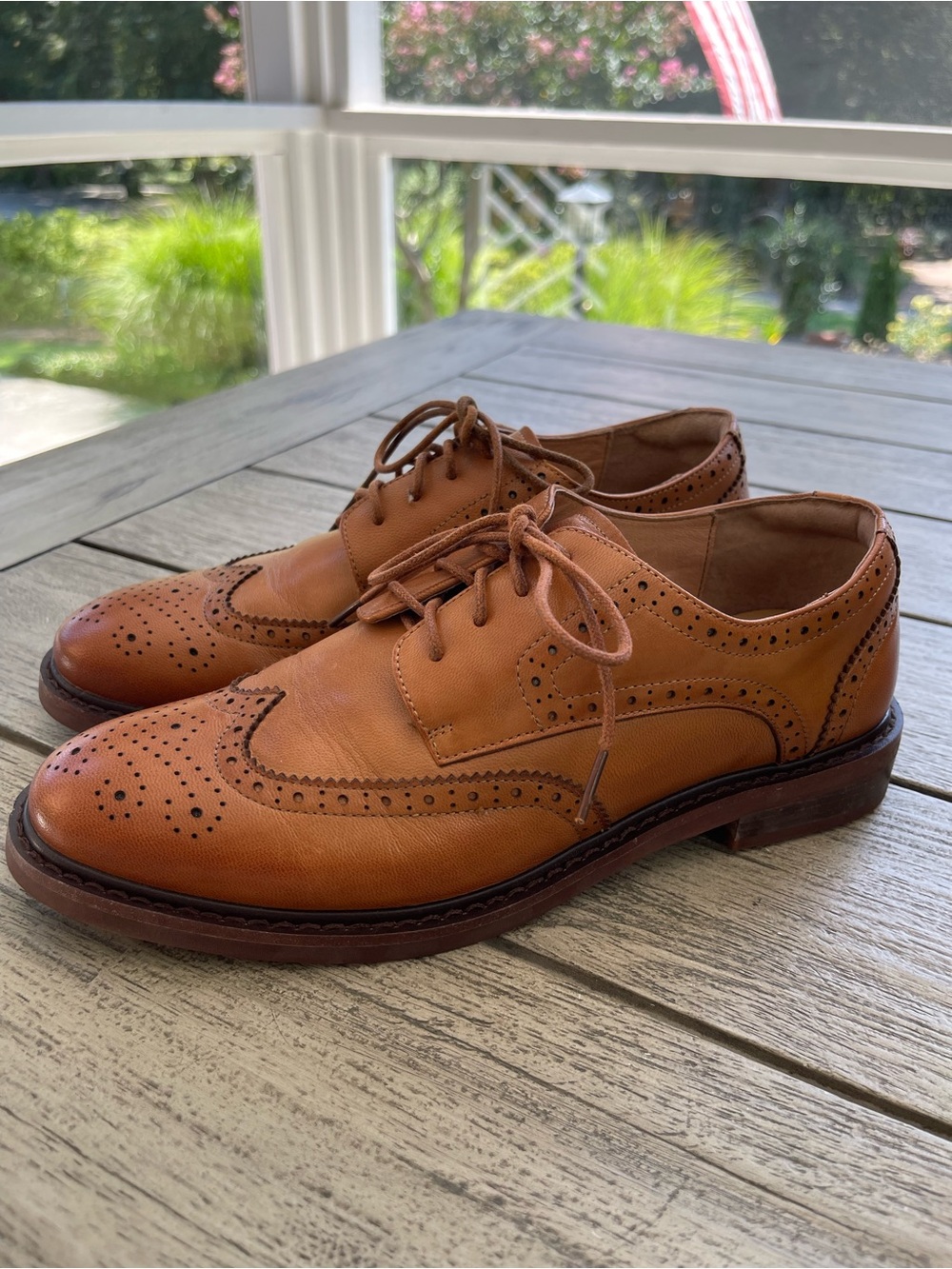 Beau Today Women’s Tan Leather Wingtip Loafers - Classic Brogue Size 8.5